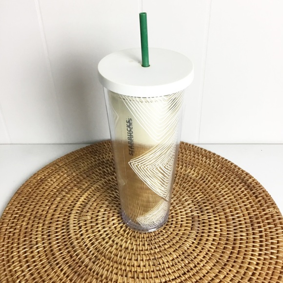 Starbucks 2014 Rare Gold Plastic Cup Coffee Travel Tumbler Mug 24 oz - Picture 1 of 6